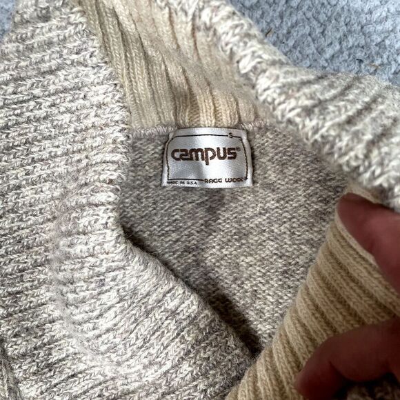 Vintage CBS Records Sweater Men's Pullover Cowl Neck Gray Wool Campus Small - Picture 3 of 8